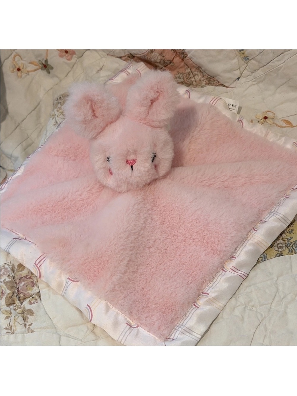 Parent's Choice Bunny Lovey Security Blanket 12x12 Pink White Polyester